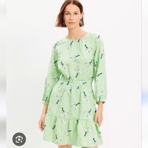 LOFT Green Floral Dress